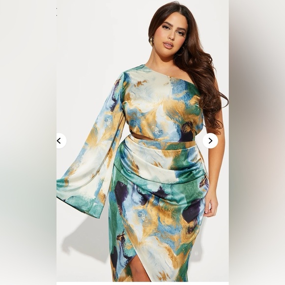 Fashion Nova Gossip Girl satin midi dress- size 2X Teal Combo - Picture 5 of 13